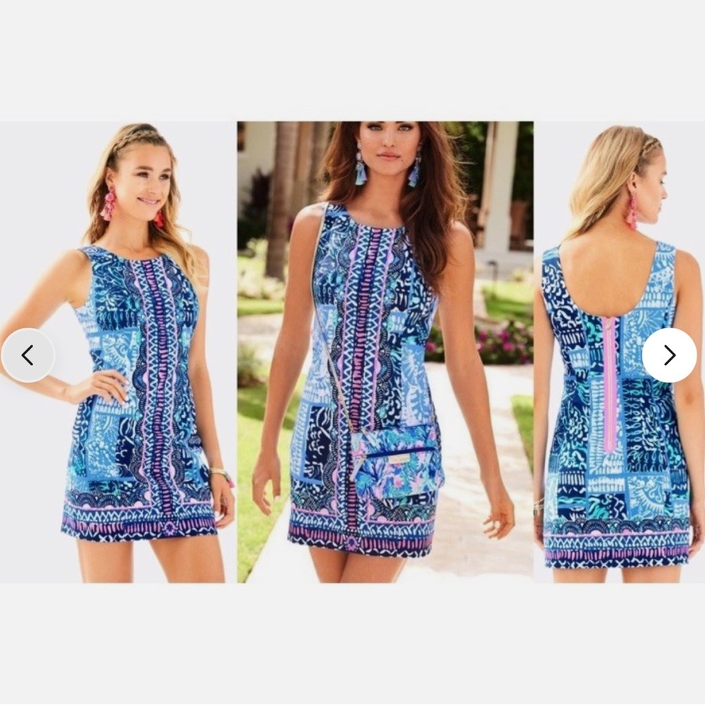 EUC Lilly Pulitzer Mila Stretch Shift Blue Multicolored Dress in Leied Back - 4